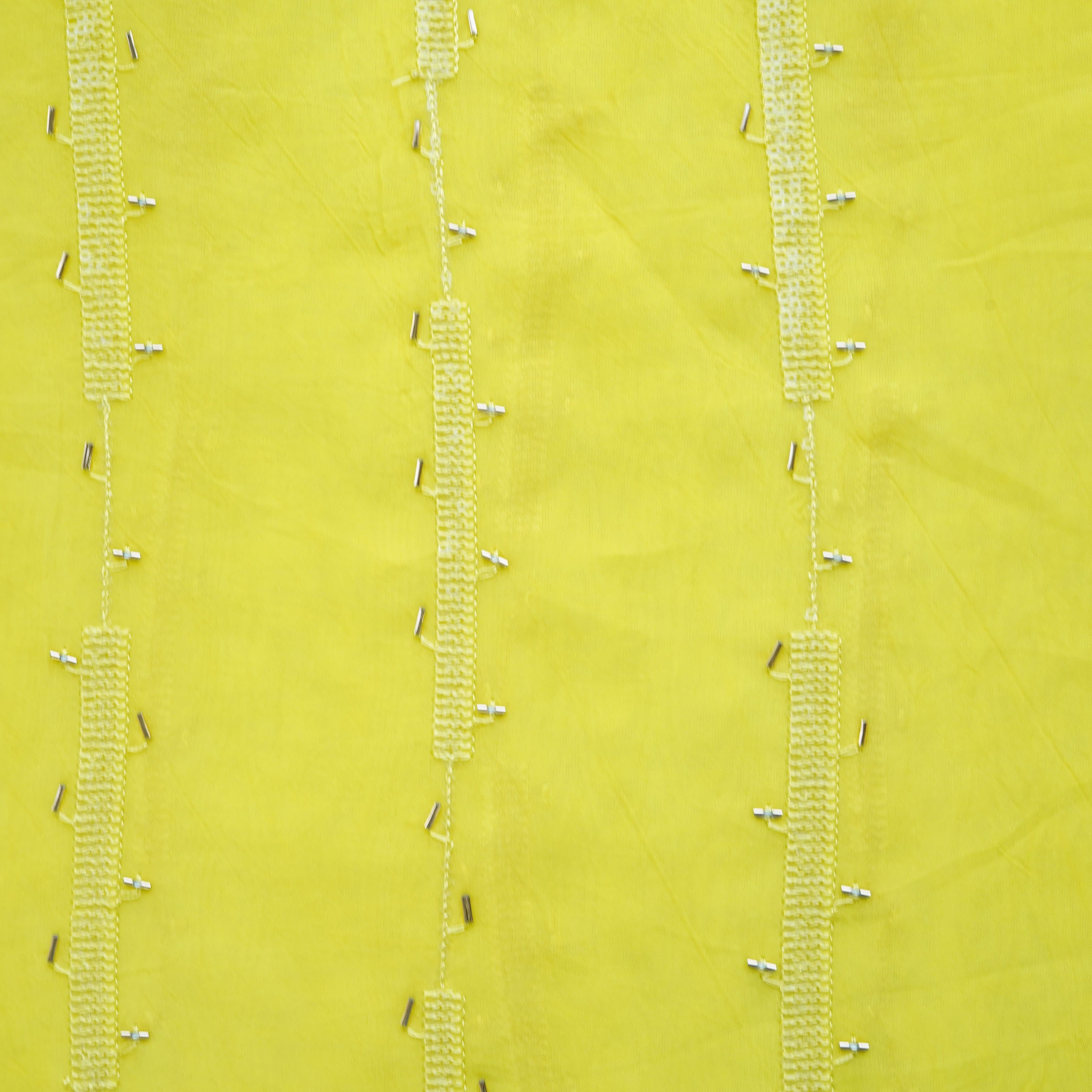 Yellow Cutdana Sequins Embroidery Organza Fabric 21009