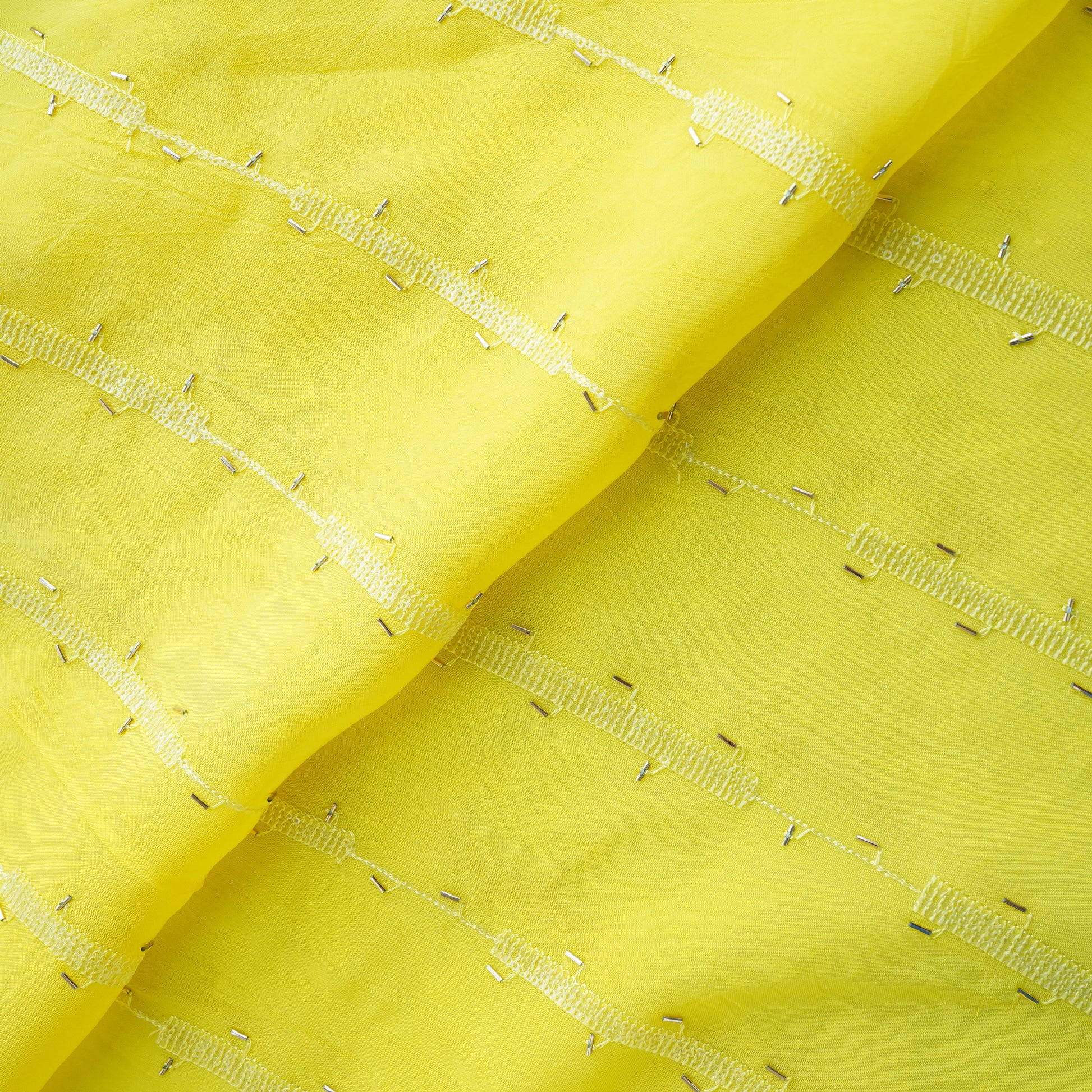 Yellow Cutdana Sequins Embroidery Organza Fabric 21009