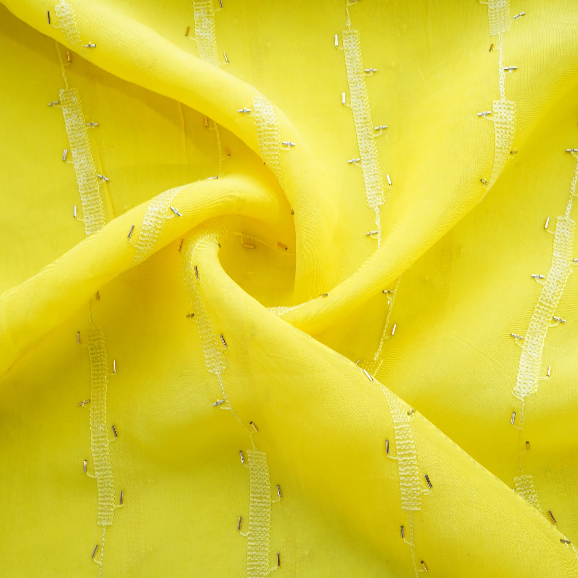 Yellow Cutdana Sequins Embroidery Organza Fabric 21009