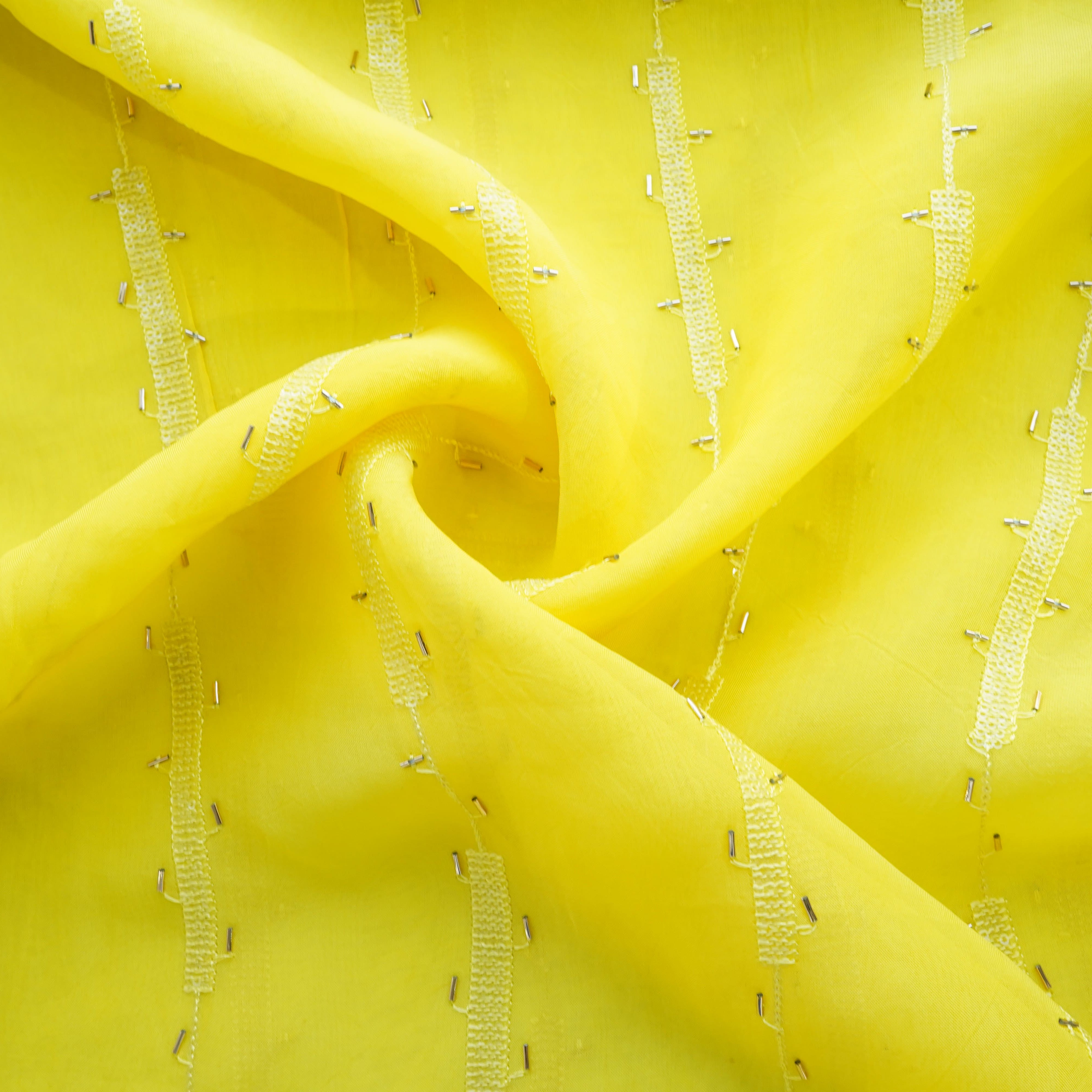 Yellow Cutdana Sequins Embroidery Organza Fabric 21009