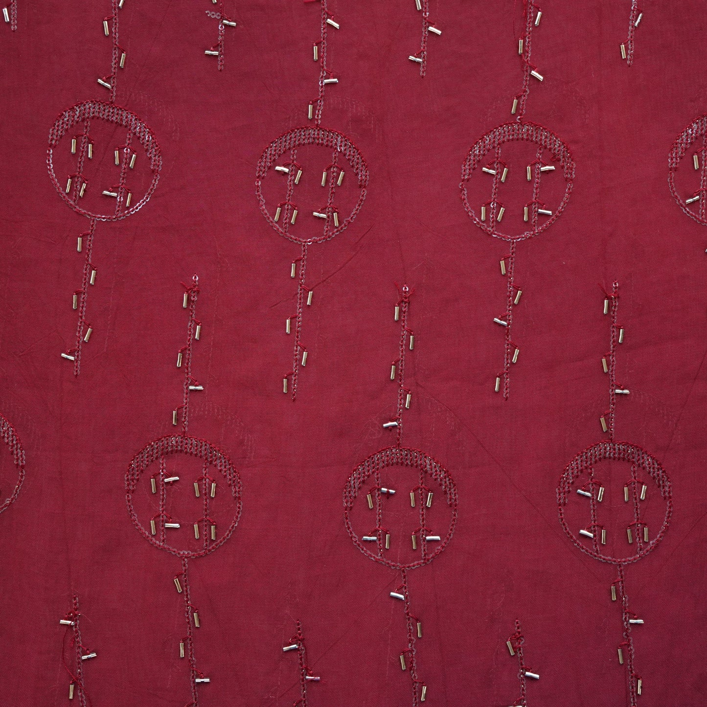 Brick Red Cutdana Sequins Embroidery Organza Fabric 21023