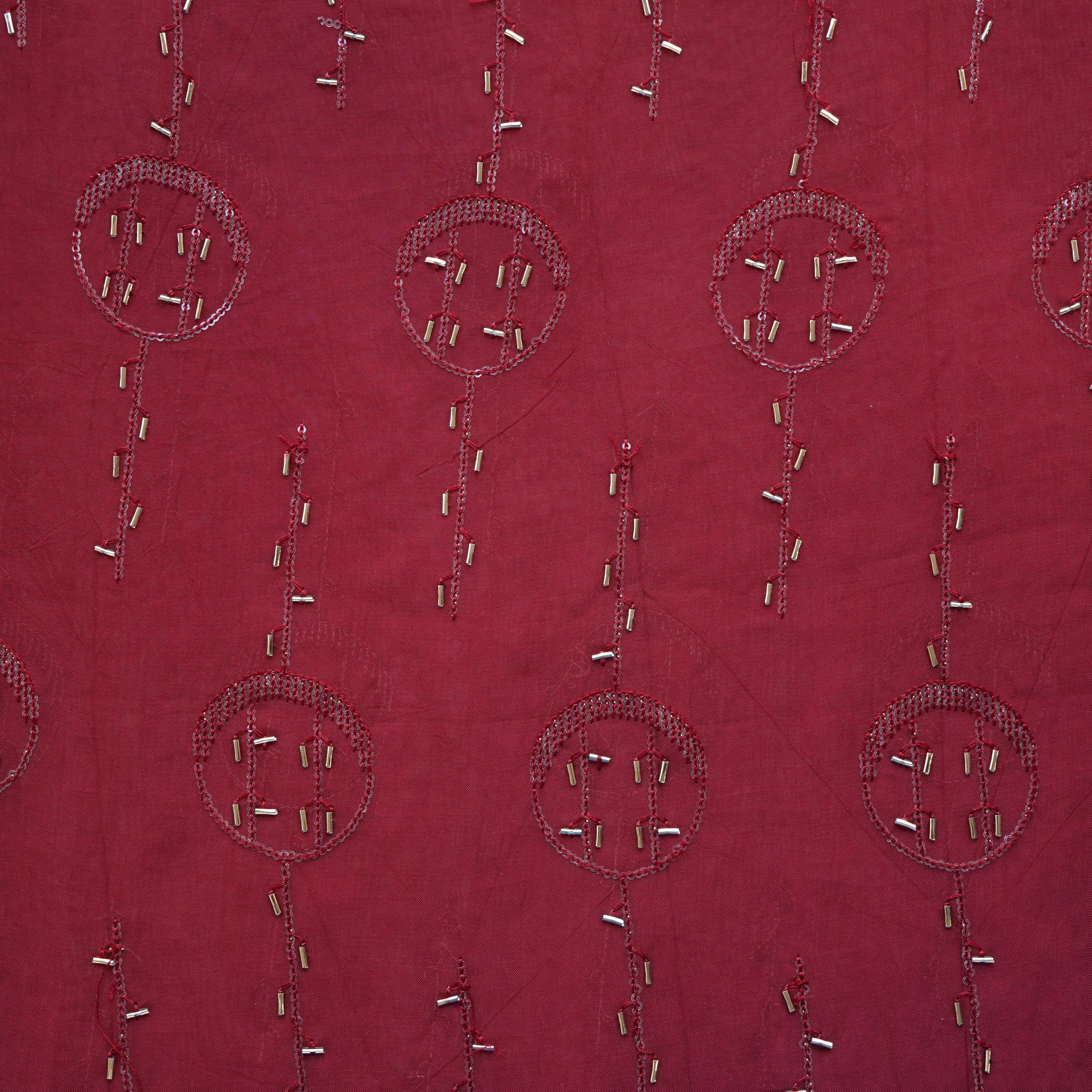 Brick Red Cutdana Sequins Embroidery Organza Fabric 21023