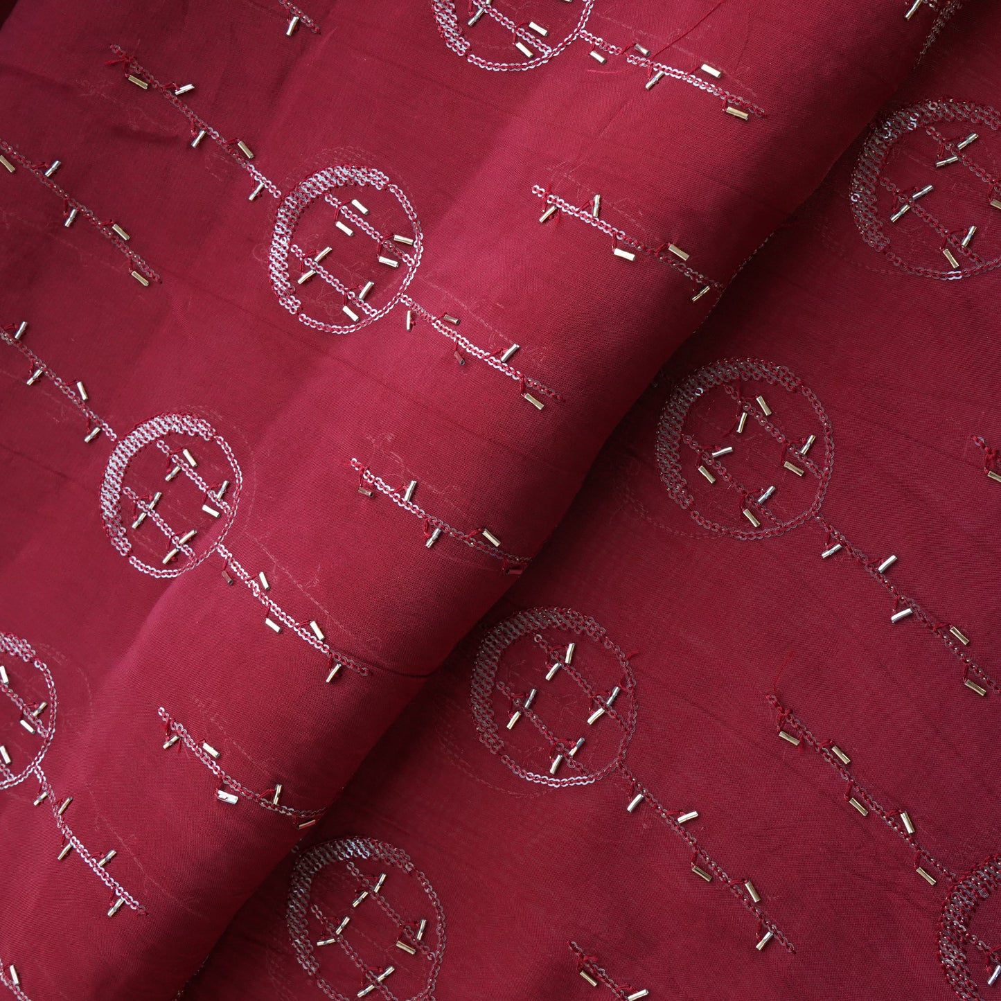 Brick Red Cutdana Sequins Embroidery Organza Fabric 21023