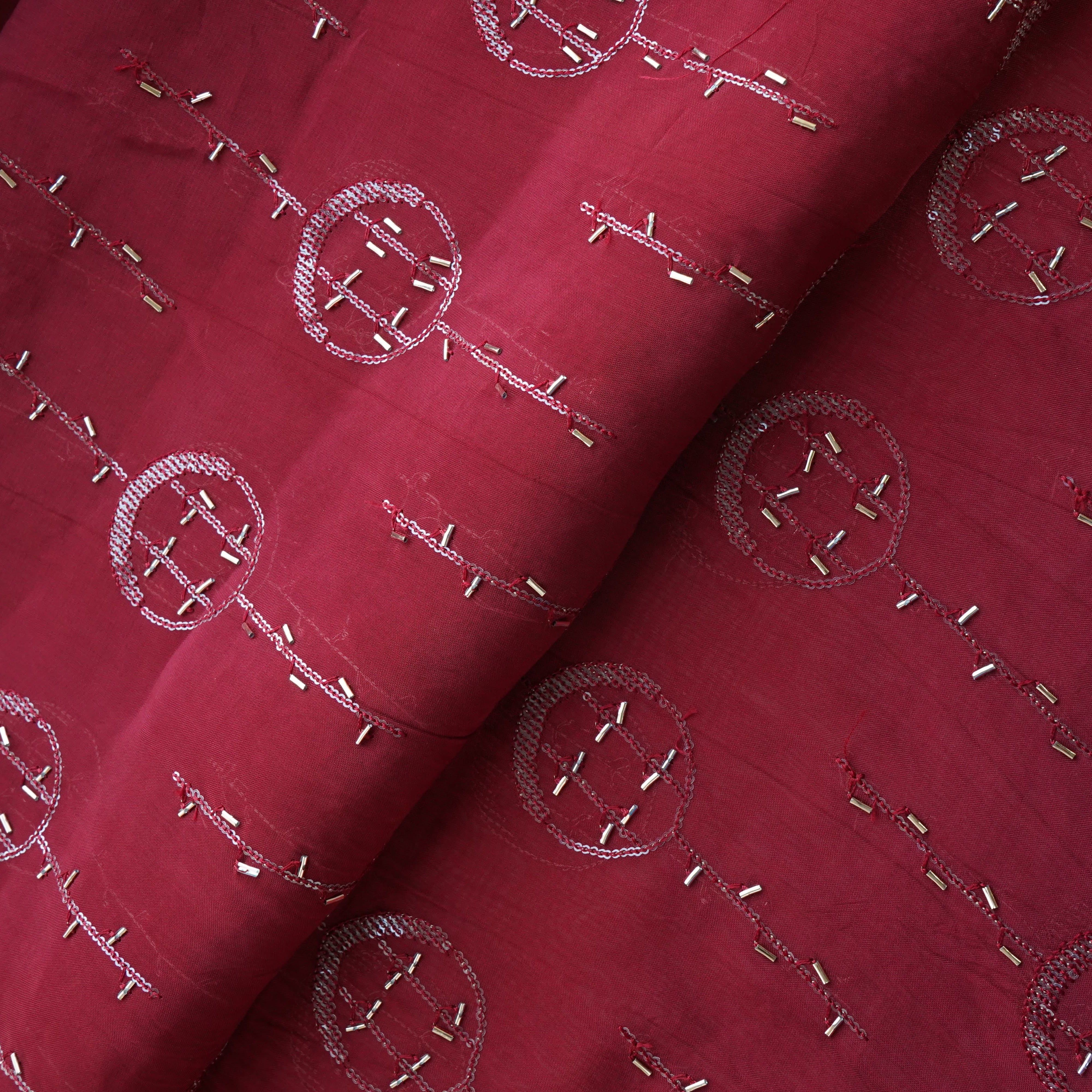Brick Red Cutdana Sequins Embroidery Organza Fabric 21023