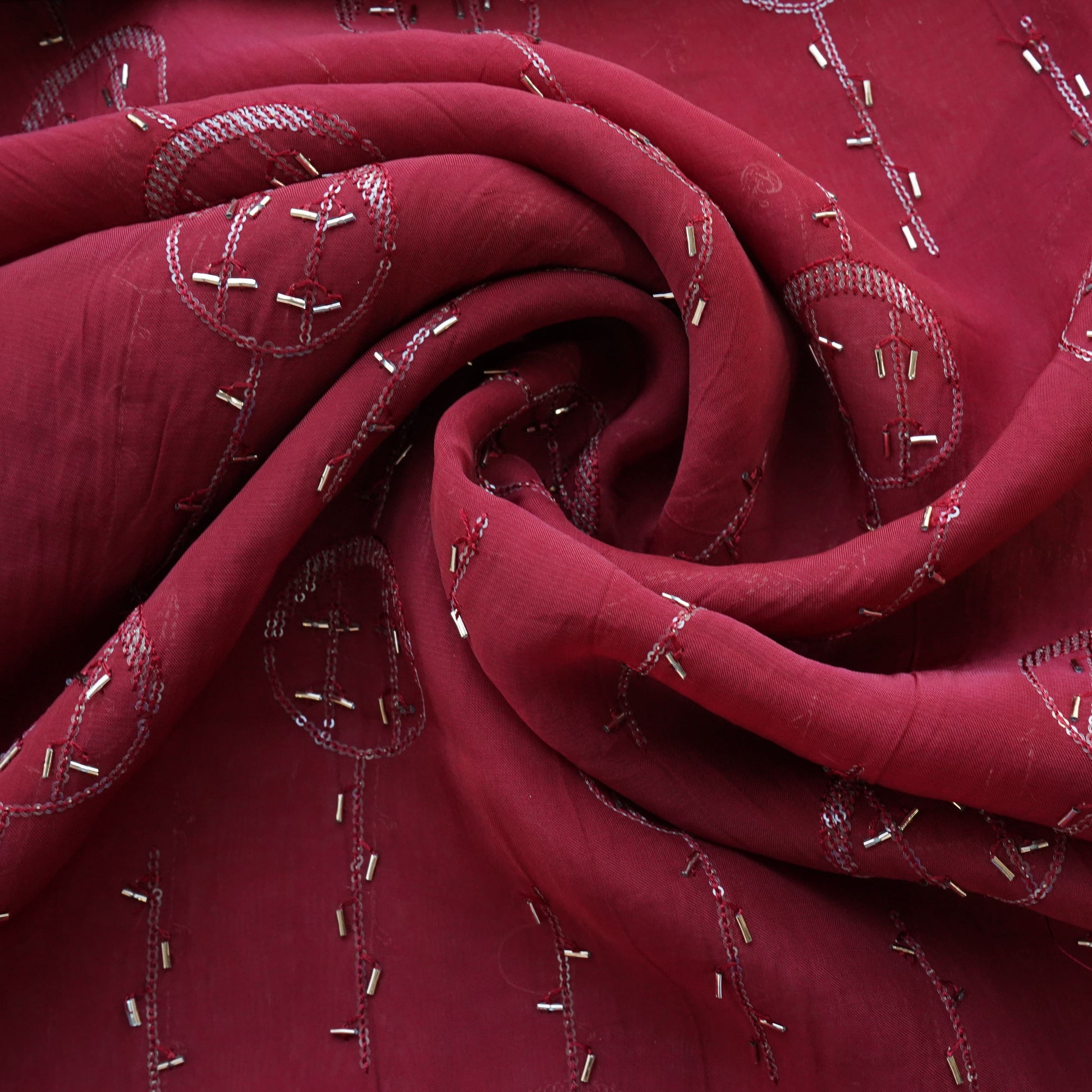 Brick Red Cutdana Sequins Embroidery Organza Fabric 21023