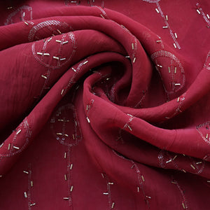 Brick Red Cutdana Sequins Embroidery Organza Fabric 21023