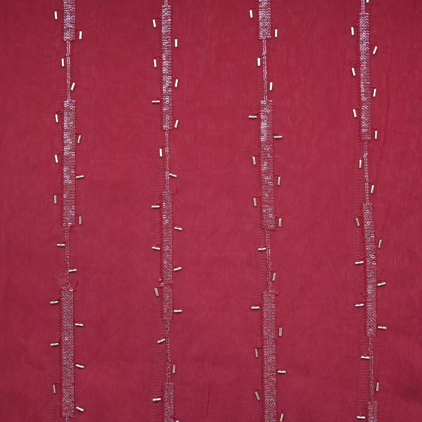 Brick Red Cutdana Sequins Embroidery Organza Fabric 21024