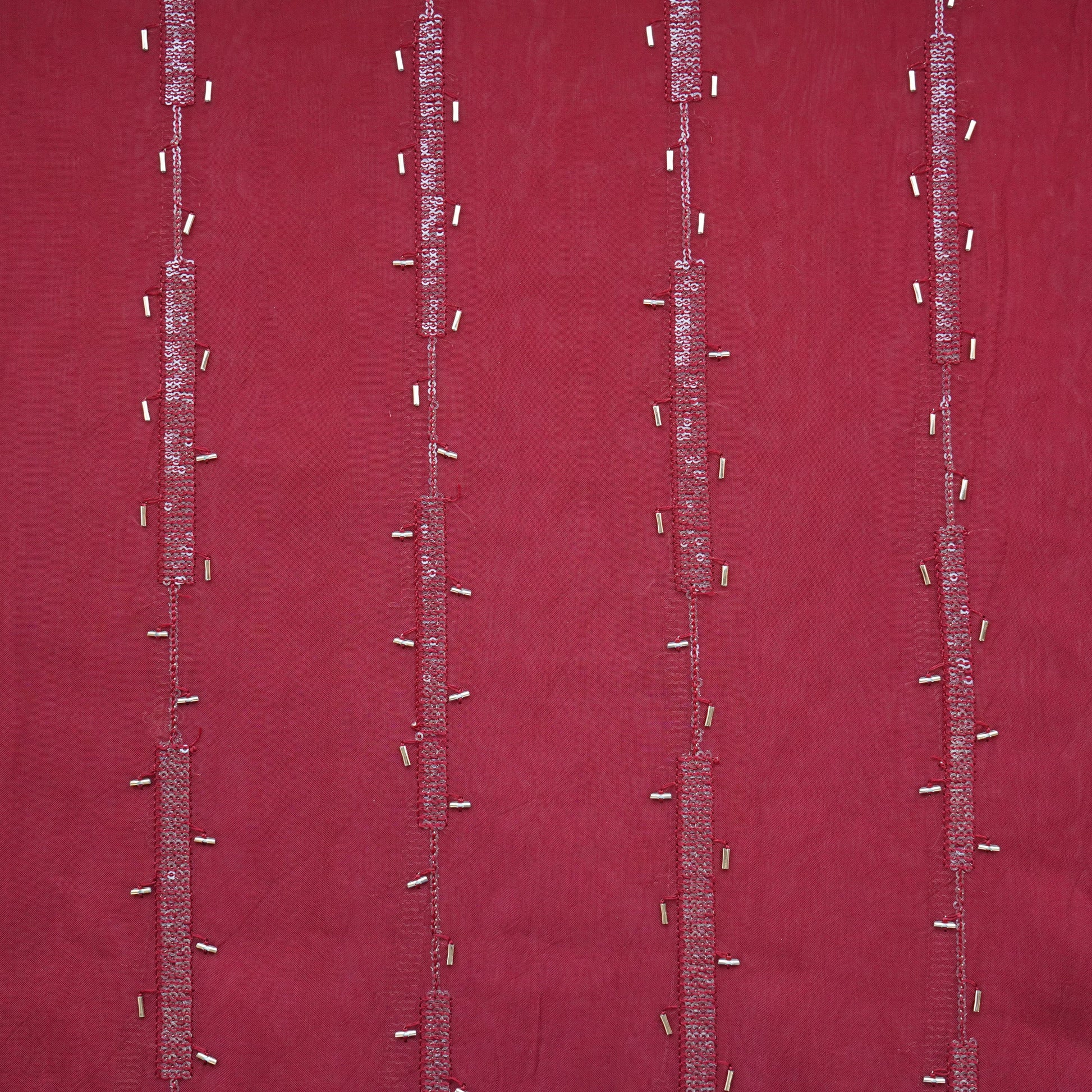Brick Red Cutdana Sequins Embroidery Organza Fabric 21024