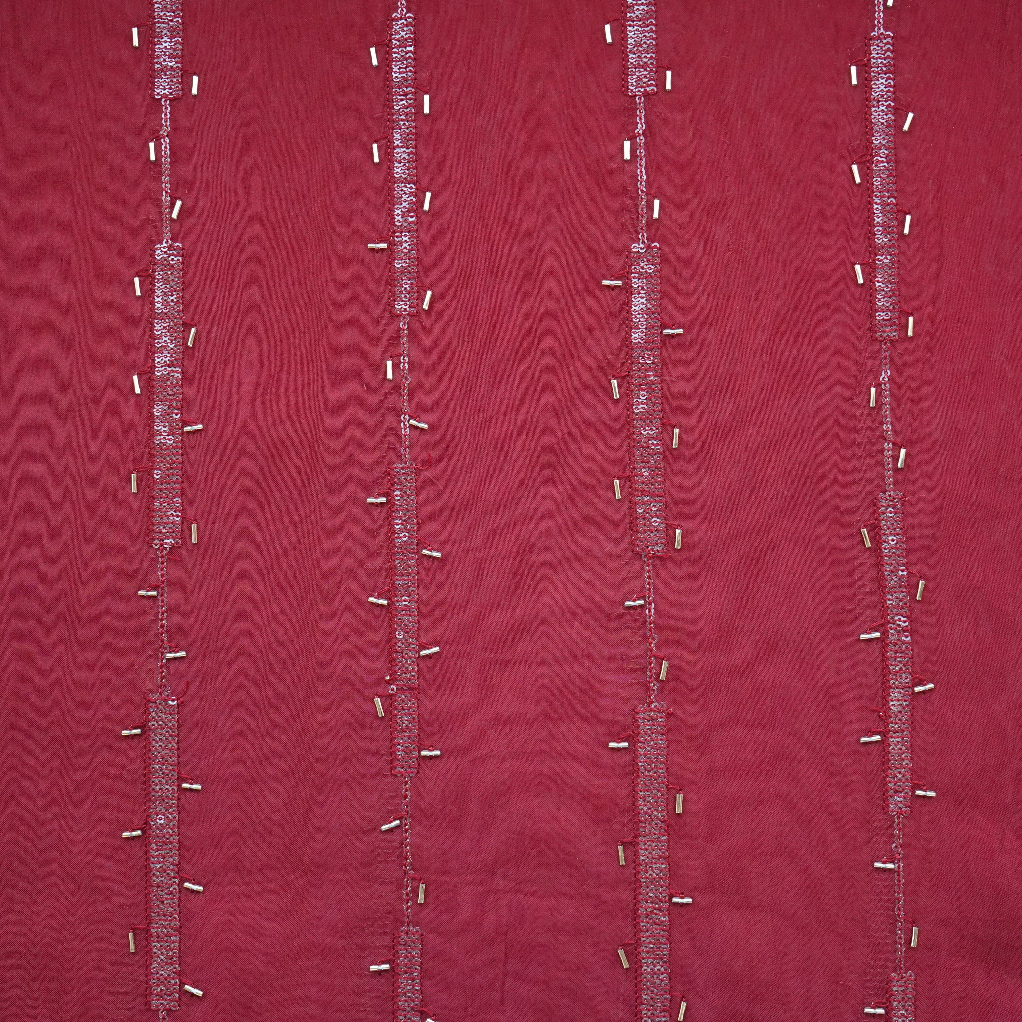 Brick Red Cutdana Sequins Embroidery Organza Fabric 21024