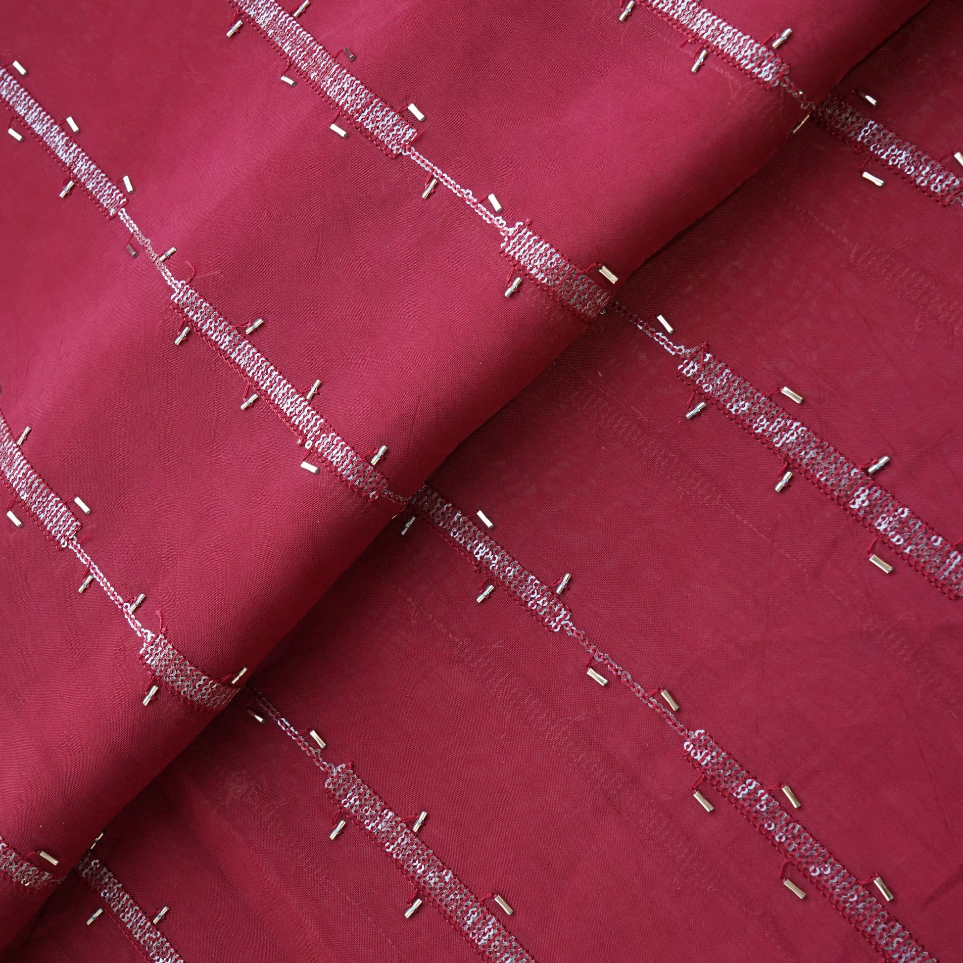 Brick Red Cutdana Sequins Embroidery Organza Fabric 21024