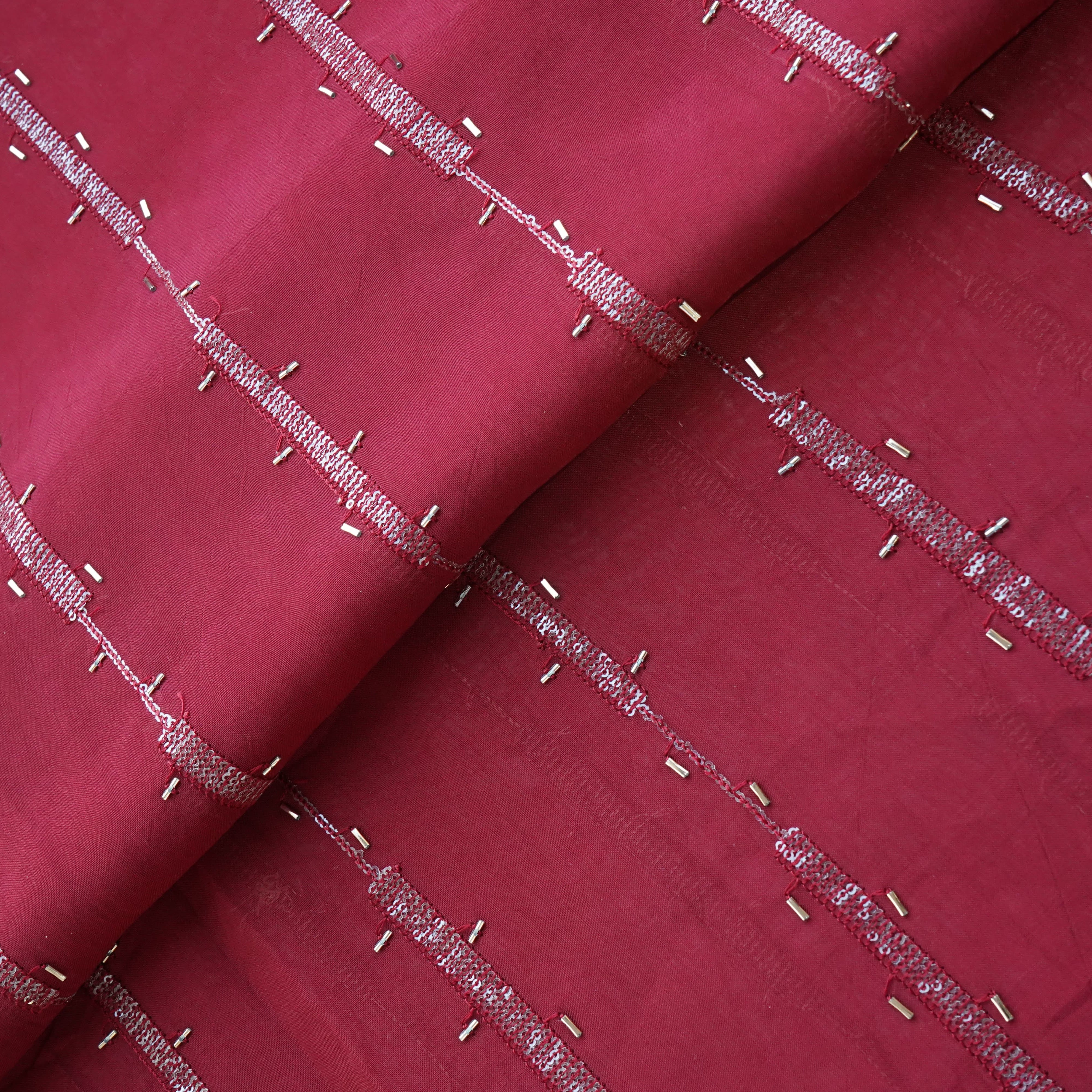 Brick Red Cutdana Sequins Embroidery Organza Fabric 21024