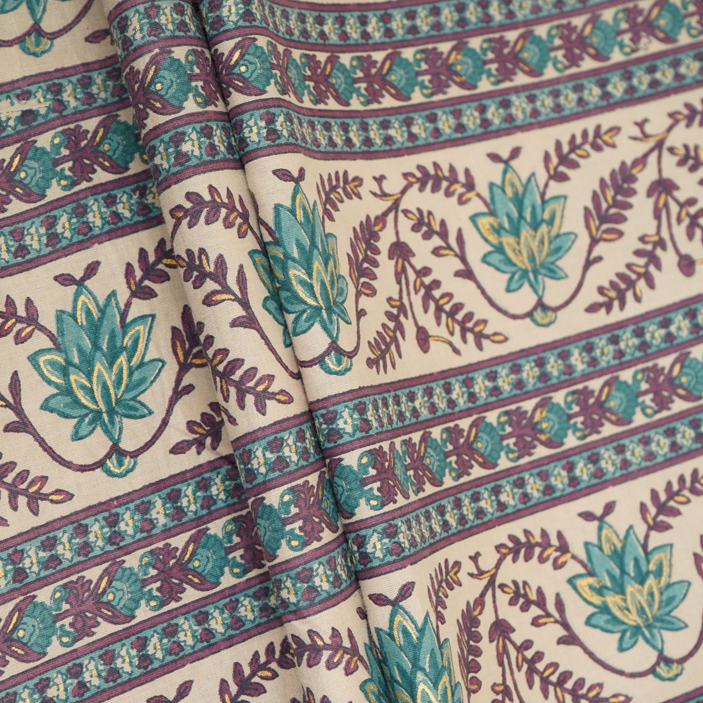 Light Pink Floral Stripes Foil Print Cotton Fabric PB-29714