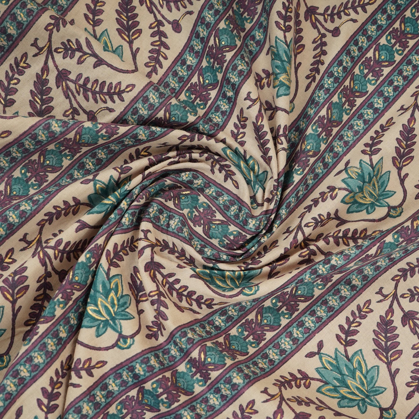 Light Pink Floral Stripes Foil Print Cotton Fabric PB-29714
