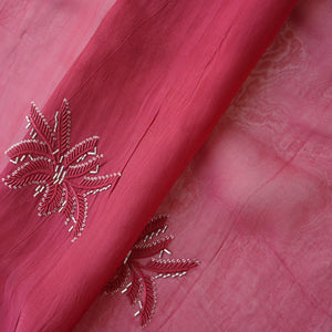 Dark Red Cutdana Embroidery Organza Fabric 20831