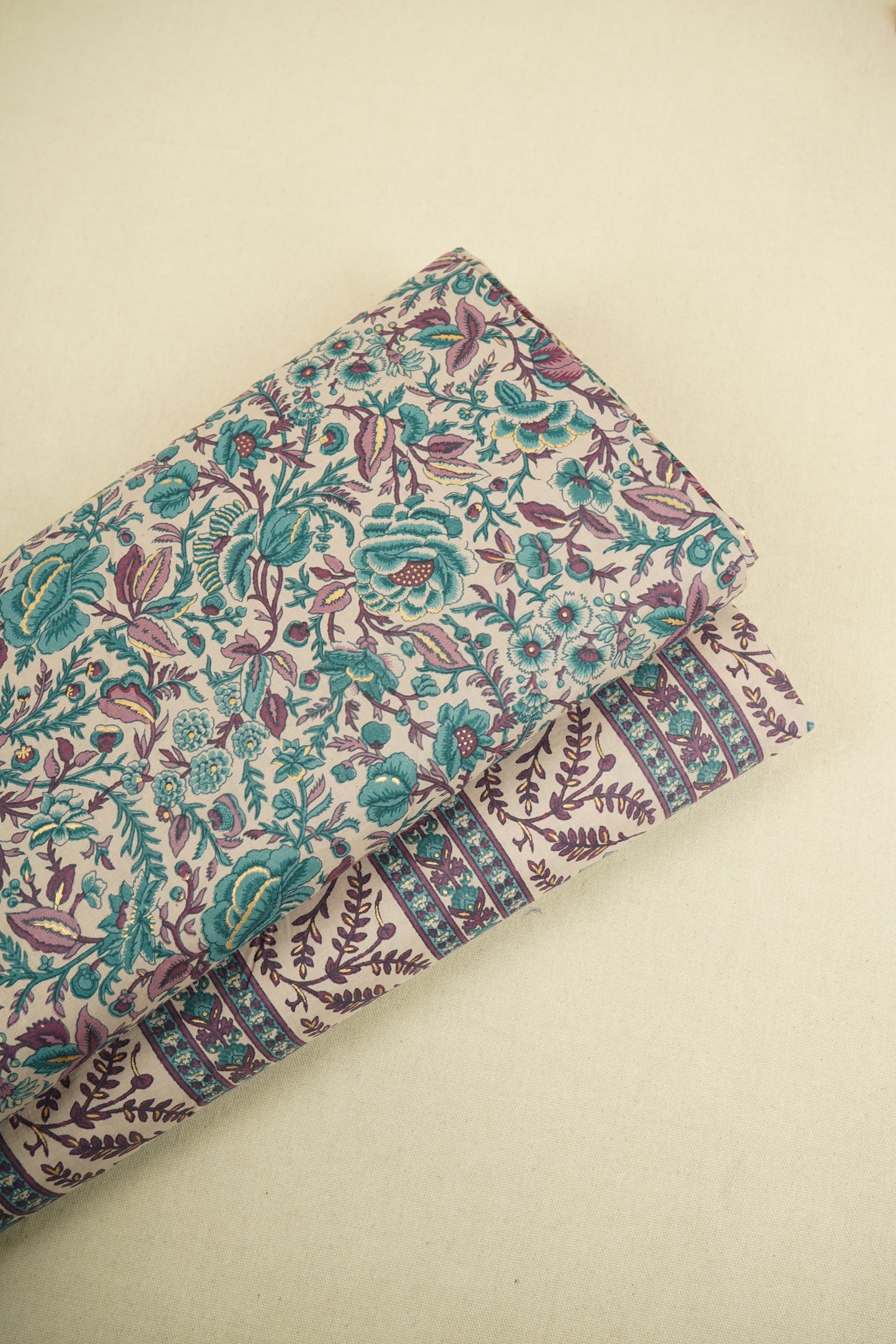 Light Pink Floral Stripes Foil Print Cotton Fabric PB-29714