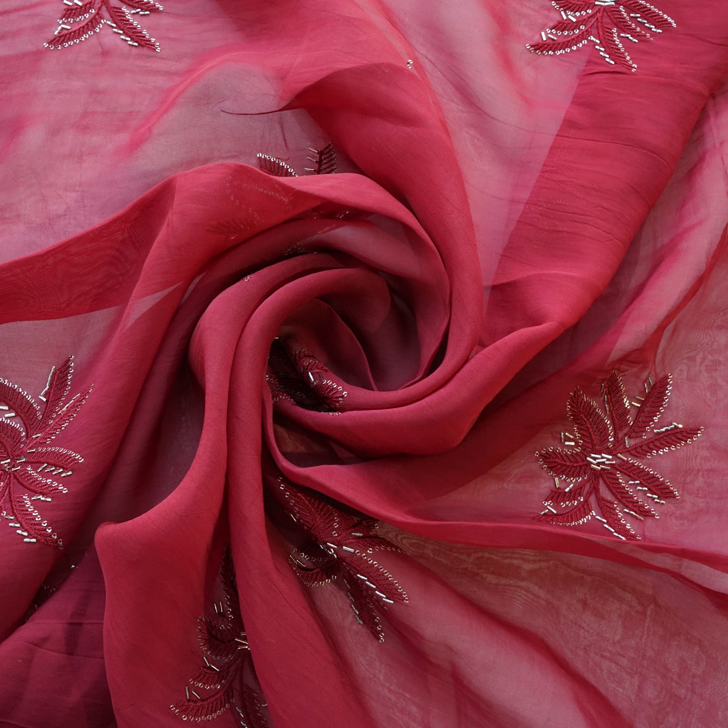 Dark Red Cutdana Embroidery Organza Fabric 20831