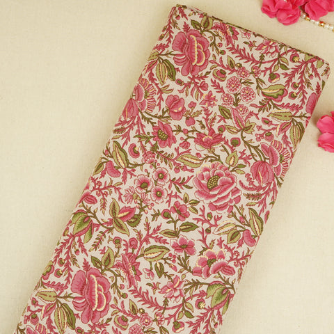 Baby Pink Floral Foil Print Cotton Fabric PB-29699