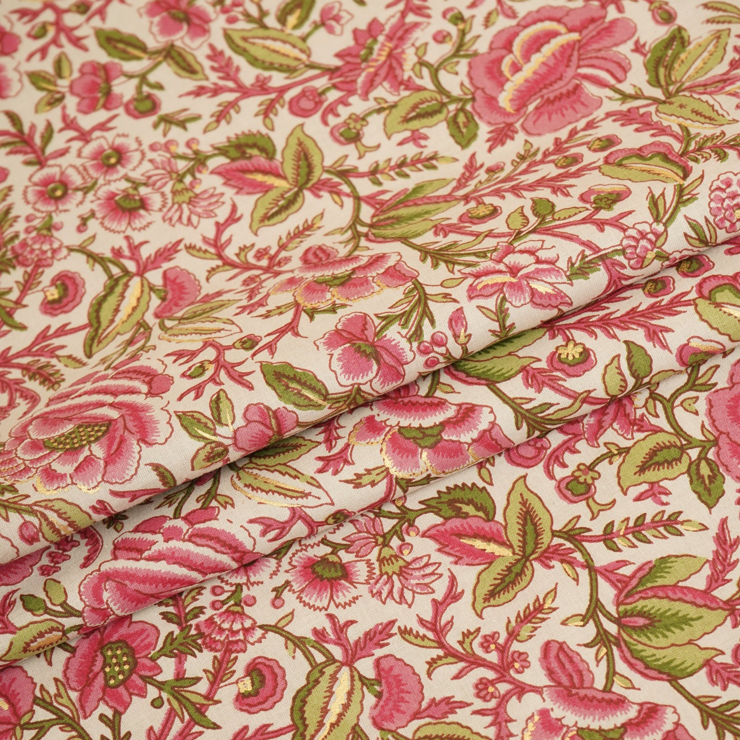 Baby Pink Floral Foil Print Cotton Fabric PB-29699