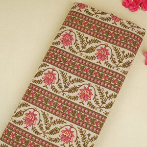 Baby Pink Floral Stripes Foil Print Cotton Fabric PB-29700 - TradeUNO