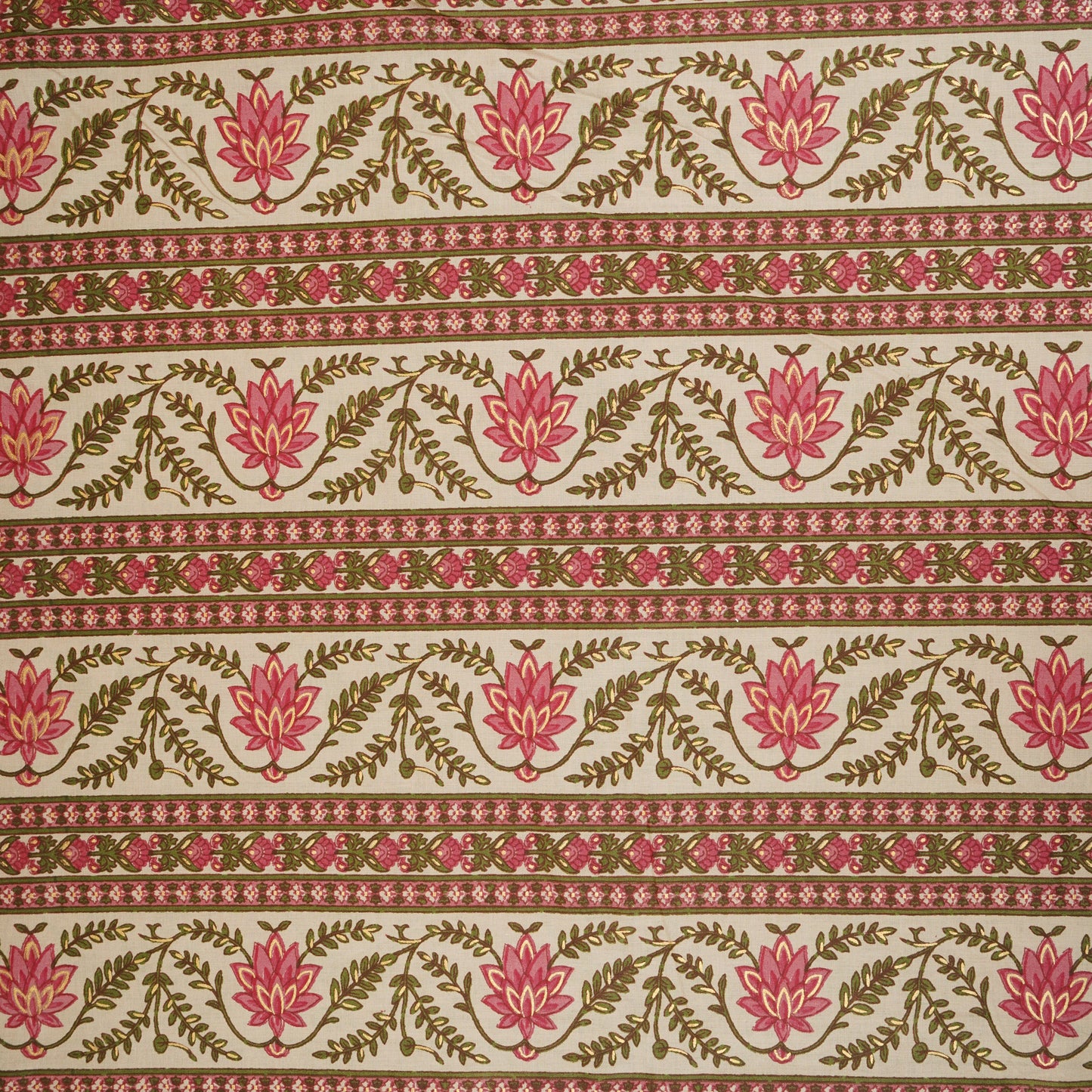 Baby Pink Floral Stripes Foil Print Cotton Fabric PB-29700
