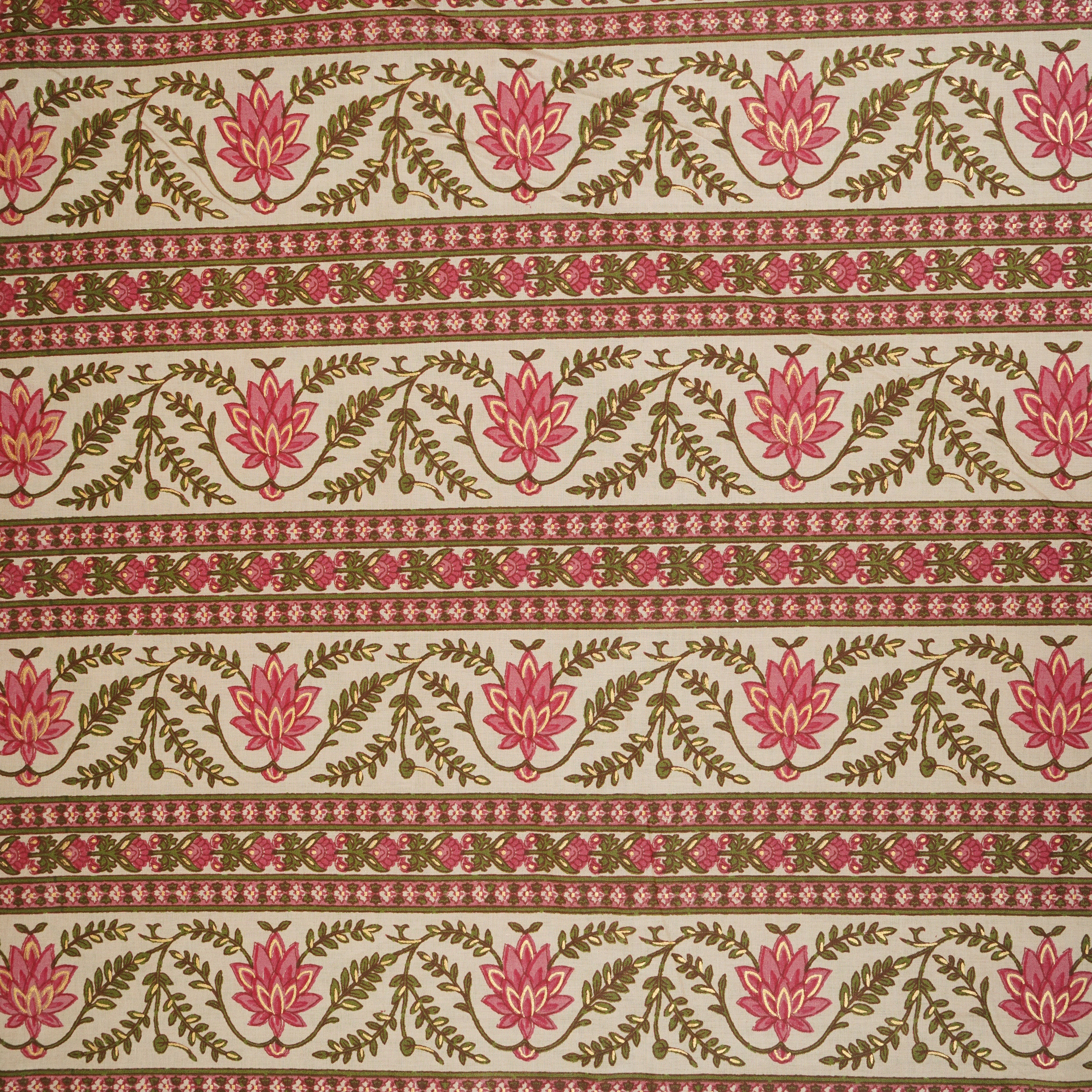 Baby Pink Floral Stripes Foil Print Cotton Fabric PB-29700 - TradeUNO
