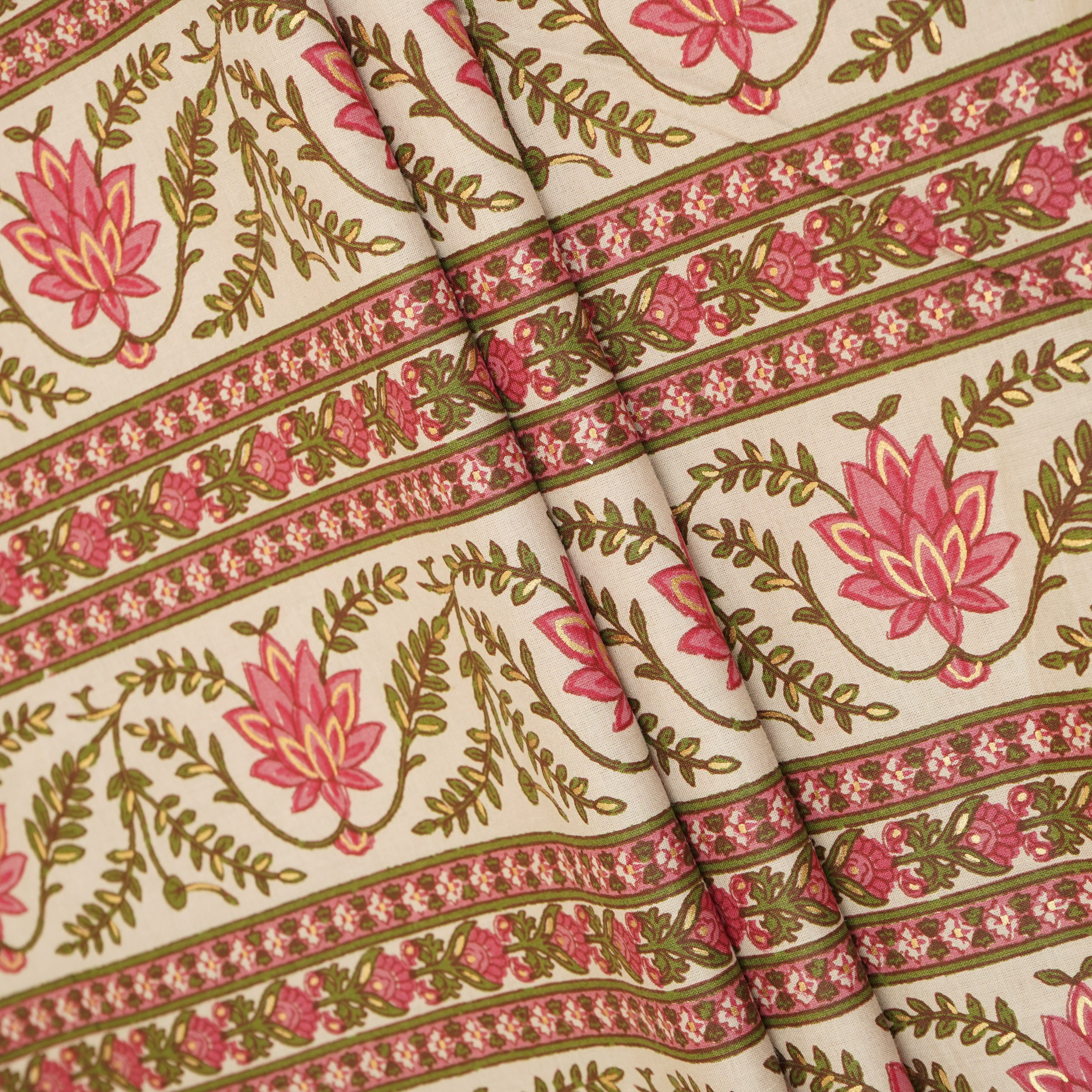 Baby Pink Floral Stripes Foil Print Cotton Fabric PB-29700 - TradeUNO