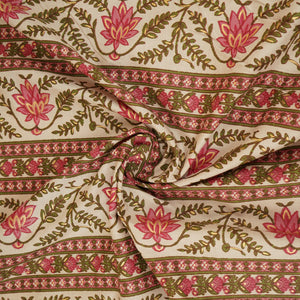 Baby Pink Floral Stripes Foil Print Cotton Fabric PB-29700 - TradeUNO