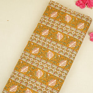 Mustard Floral Stripes Foil Print Cotton Fabric PB-29706 - TradeUNO