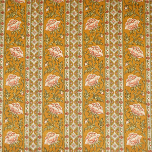 Mustard Floral Stripes Foil Print Cotton Fabric PB-29706 - TradeUNO