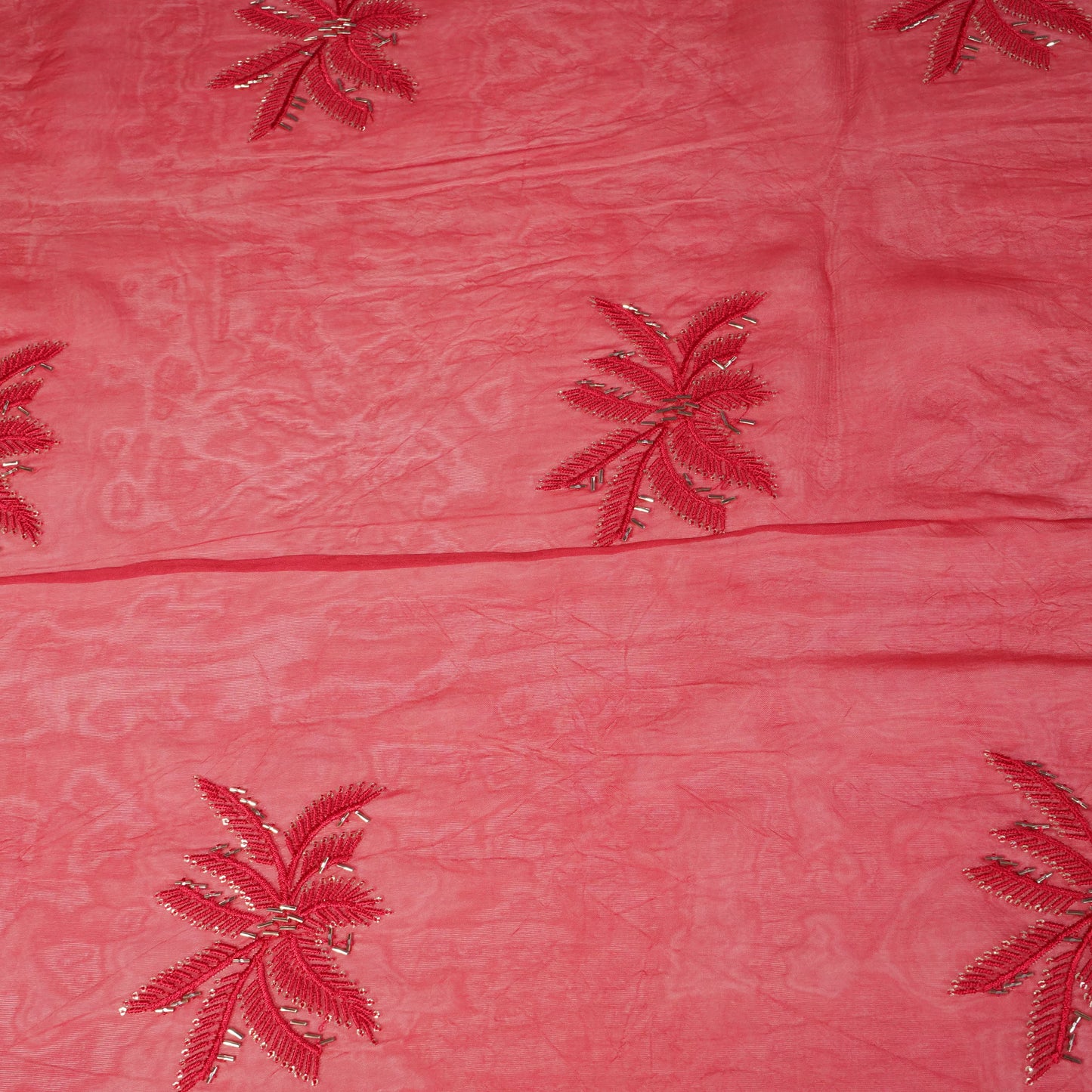 Red Cutdana Embroidery Organza Fabric 20830