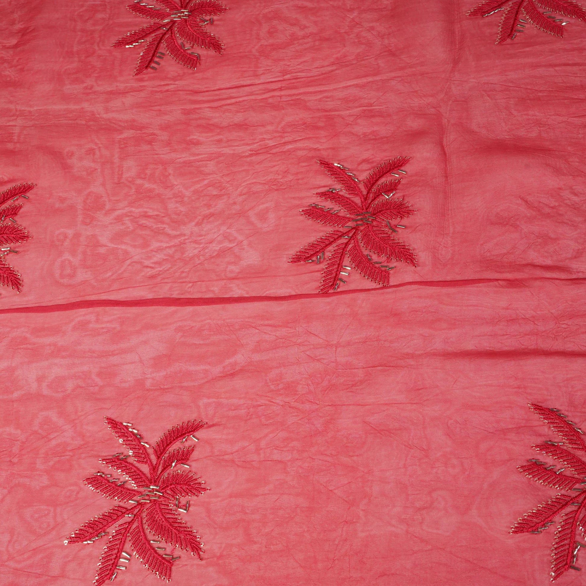 Red Cutdana Embroidery Organza Fabric 20830