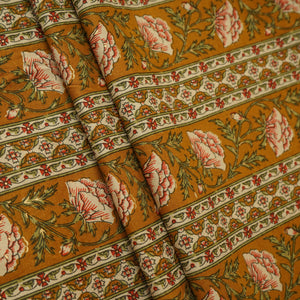 Mustard Floral Stripes Foil Print Cotton Fabric PB-29706 - TradeUNO