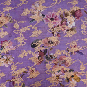 Lavender floral Jacquard print Raw Mango Silk Fabric CW-31590 - TradeUNO
