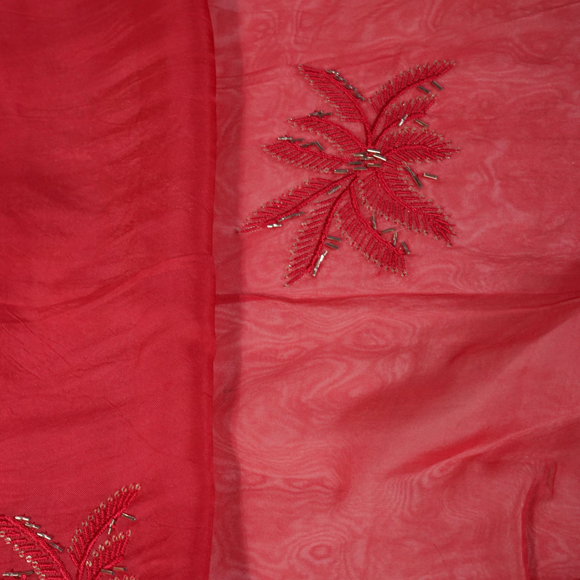 Red Cutdana Embroidery Organza Fabric 20830