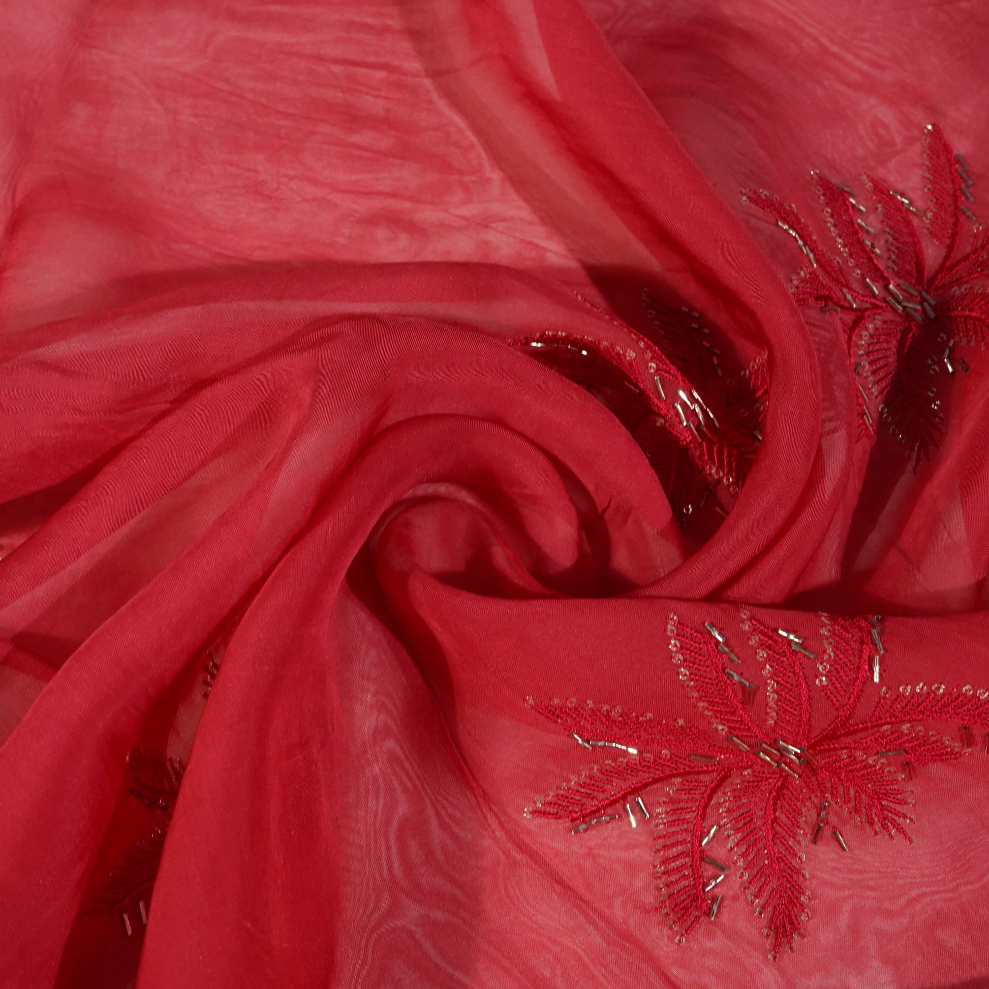 Red Cutdana Embroidery Organza Fabric 20830
