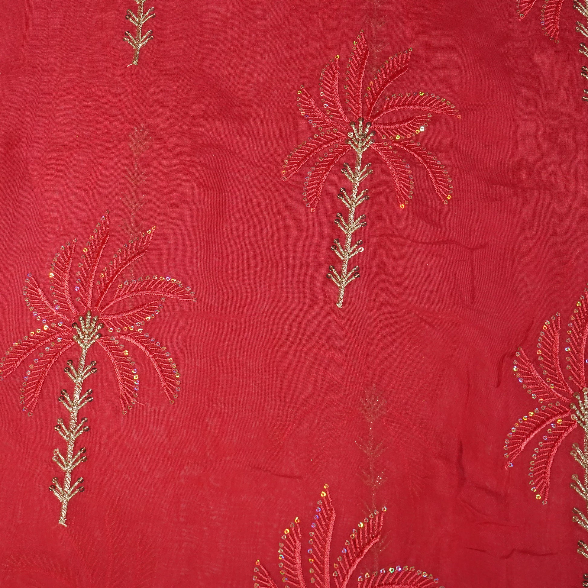 Red Thread Sequins Embroidery Organza Fabric 20856