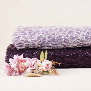Classic Purple Geometrical Sequins Embroidery Net Fabric - TradeUNO
