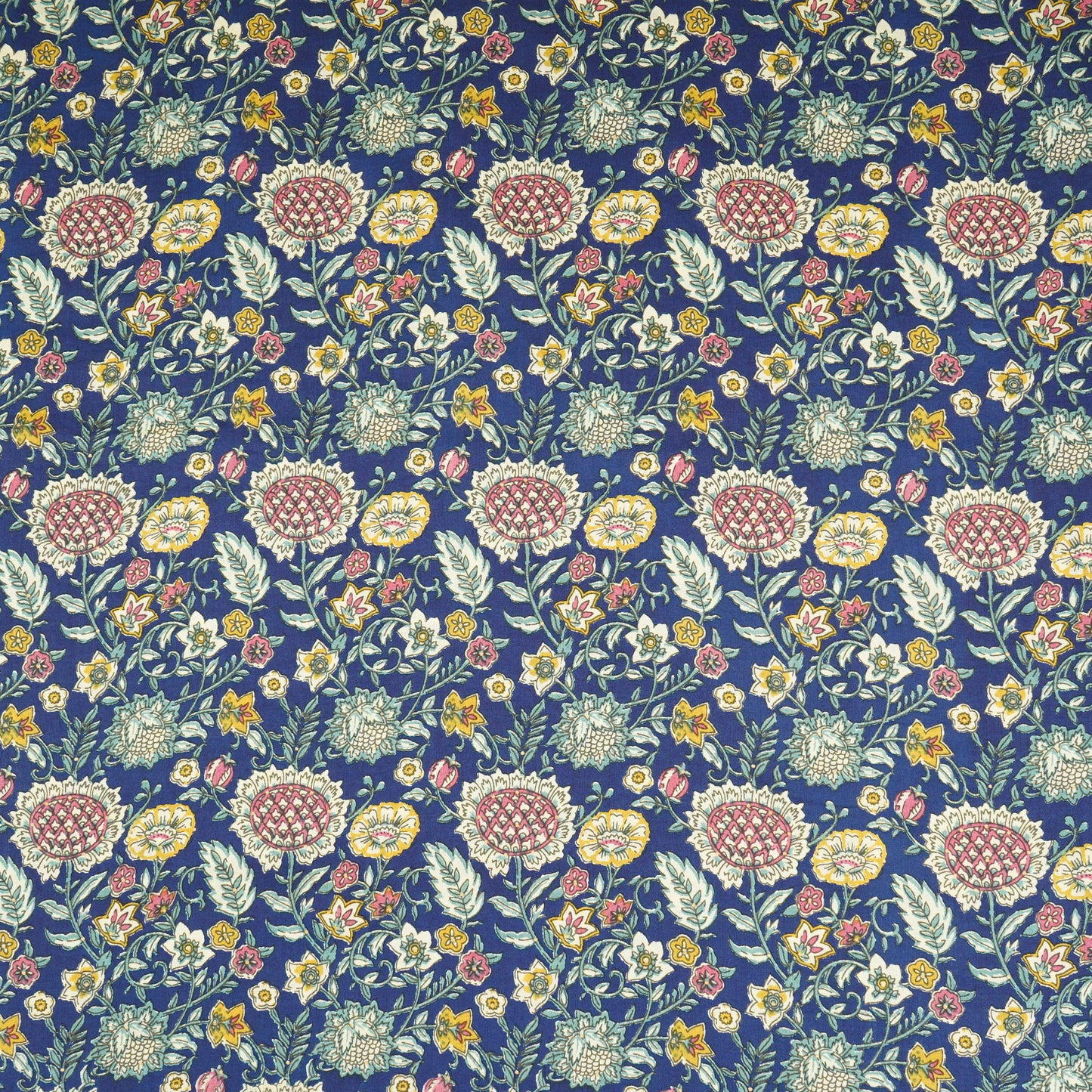 Navy Blue Floral Foil Print Cotton Fabric PB-29710