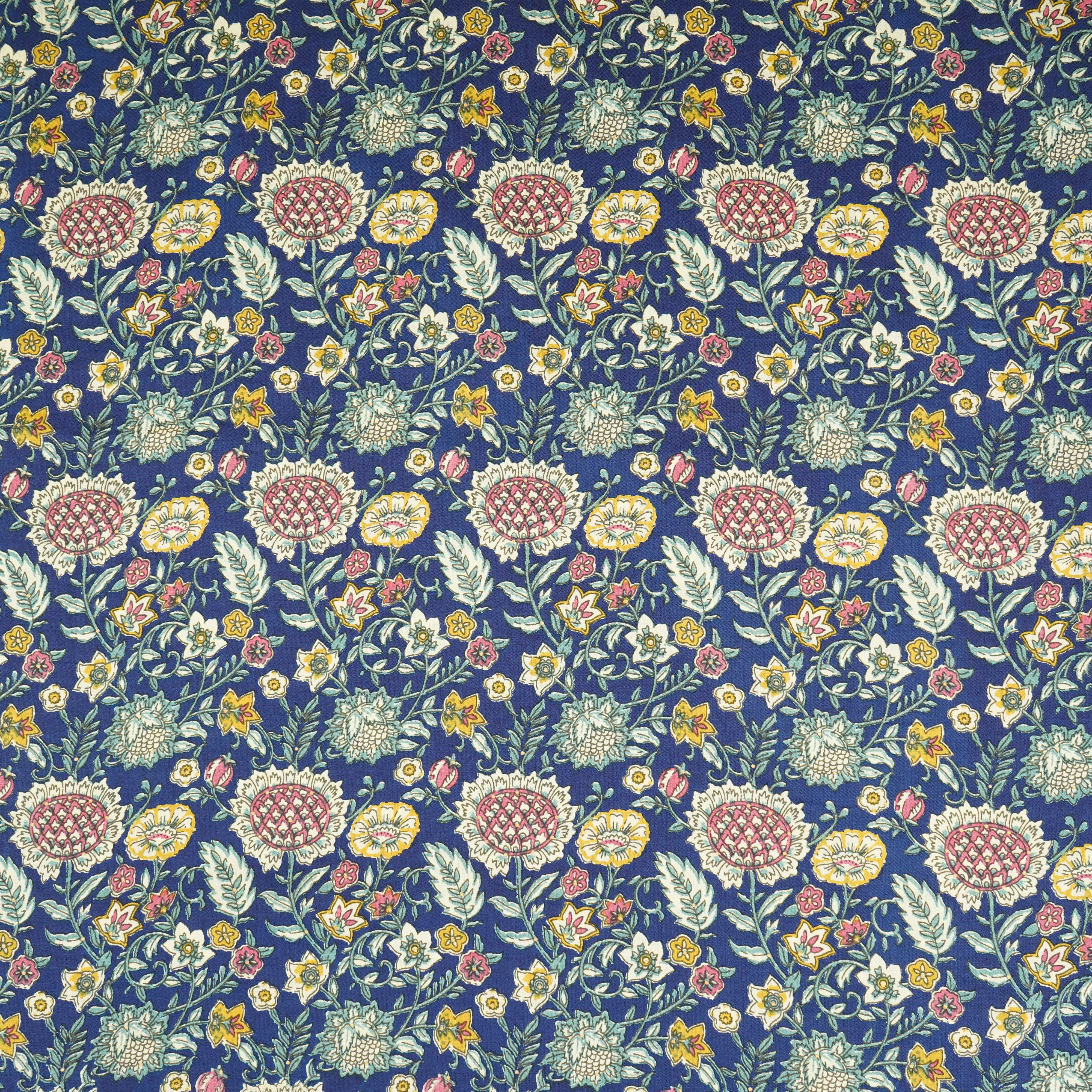 Navy Blue Floral Foil Print Cotton Fabric PB-29710 - TradeUNO