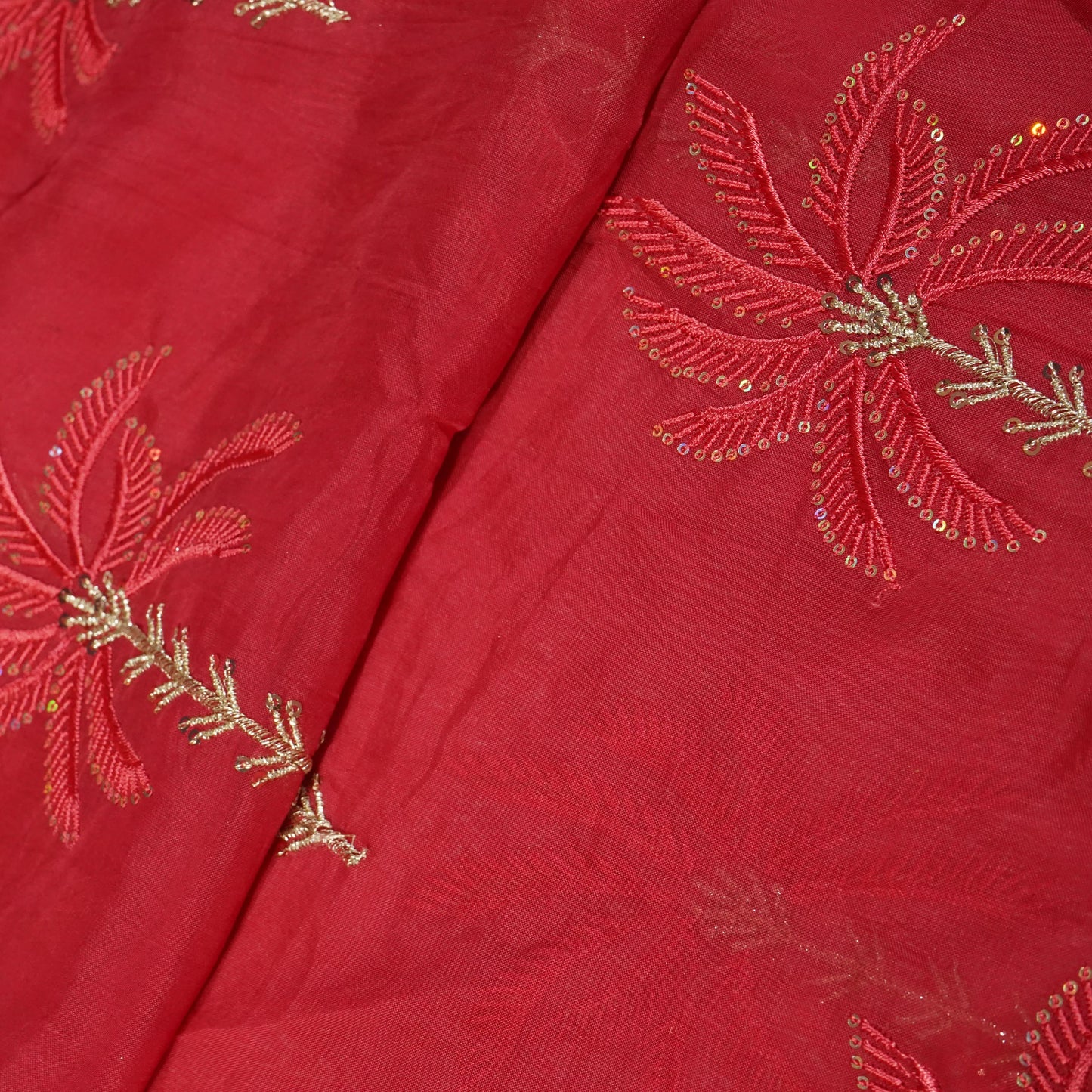 Red Thread Sequins Embroidery Organza Fabric 20856