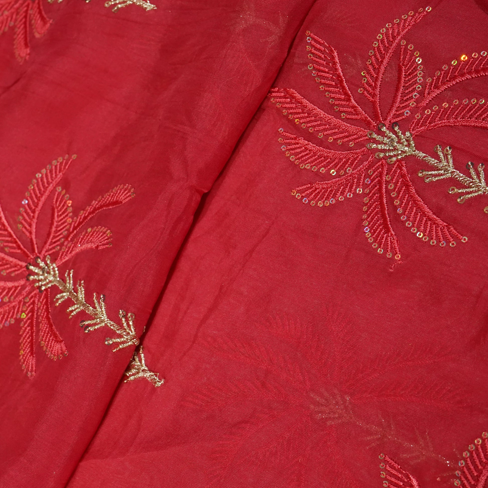 Red Thread Sequins Embroidery Organza Fabric 20856