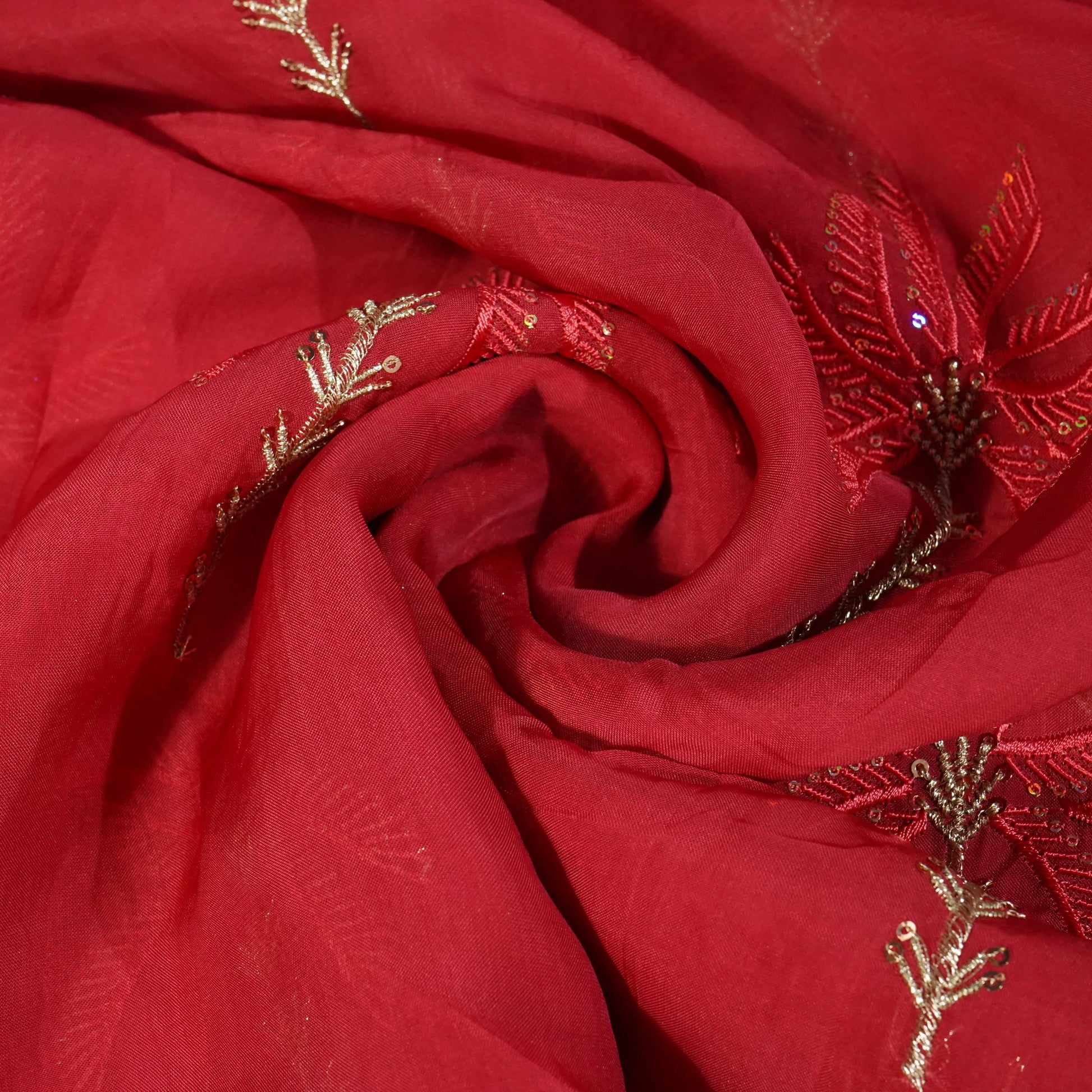 Red Thread Sequins Embroidery Organza Fabric 20856