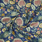 Navy Blue Floral Foil Print Cotton Fabric PB-29710
