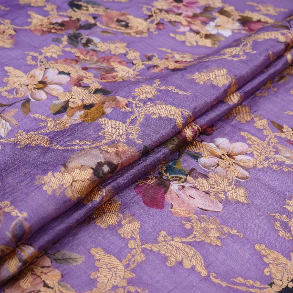 Lavender floral Jacquard print Raw Mango Silk Fabric CW-31590 - TradeUNO