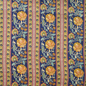 Navy Blue Floral Stripes Foil Print Cotton Fabric PB-29709 - TradeUNO