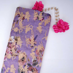 Lavender floral Jacquard print Raw Mango Silk Fabric CW-31590 - TradeUNO