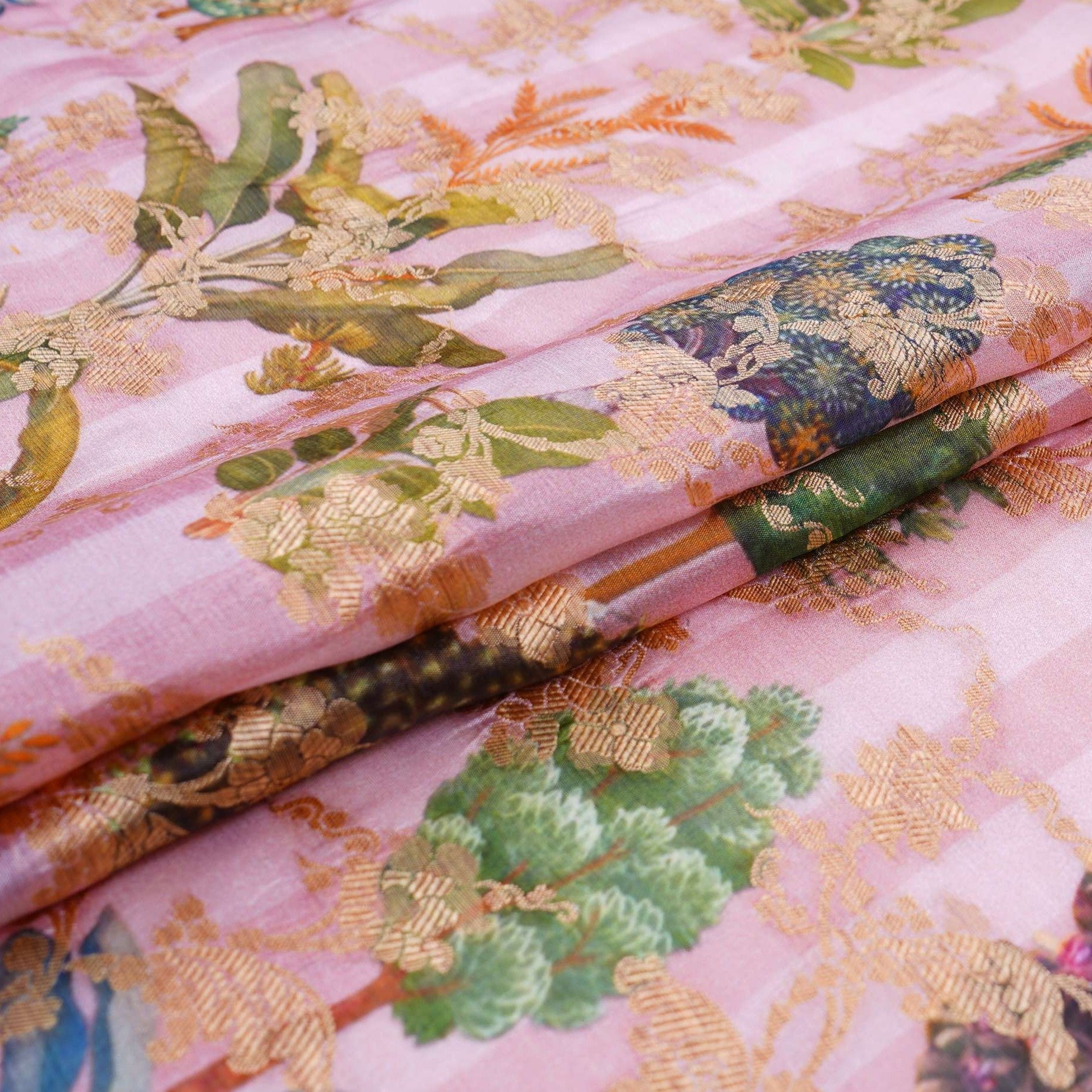 Blush Pink floral Jacquard print Raw Mango Silk Fabric CW-31583 - TradeUNO