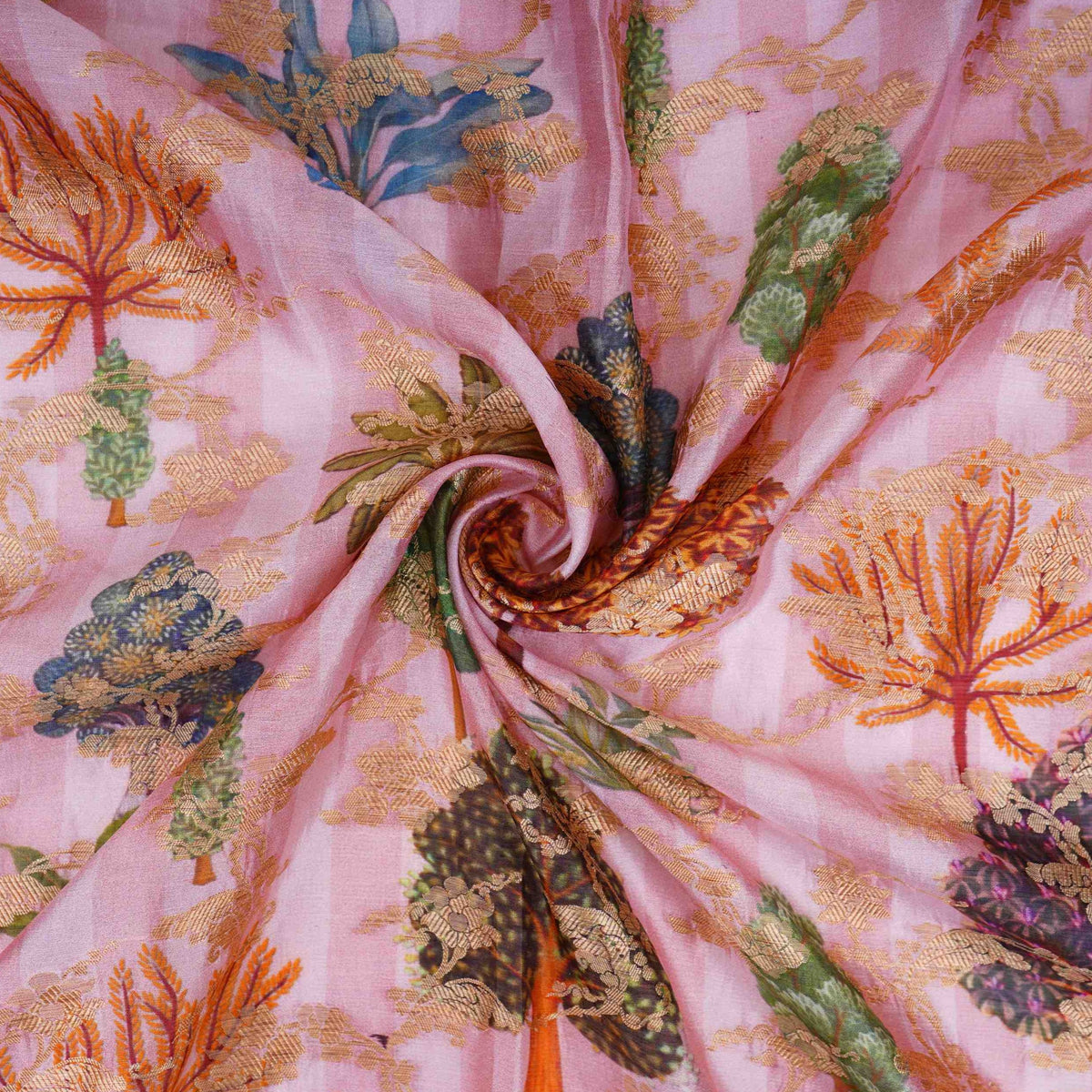Blush Pink floral Jacquard print Raw Mango Silk Fabric CW-31583 - TradeUNO