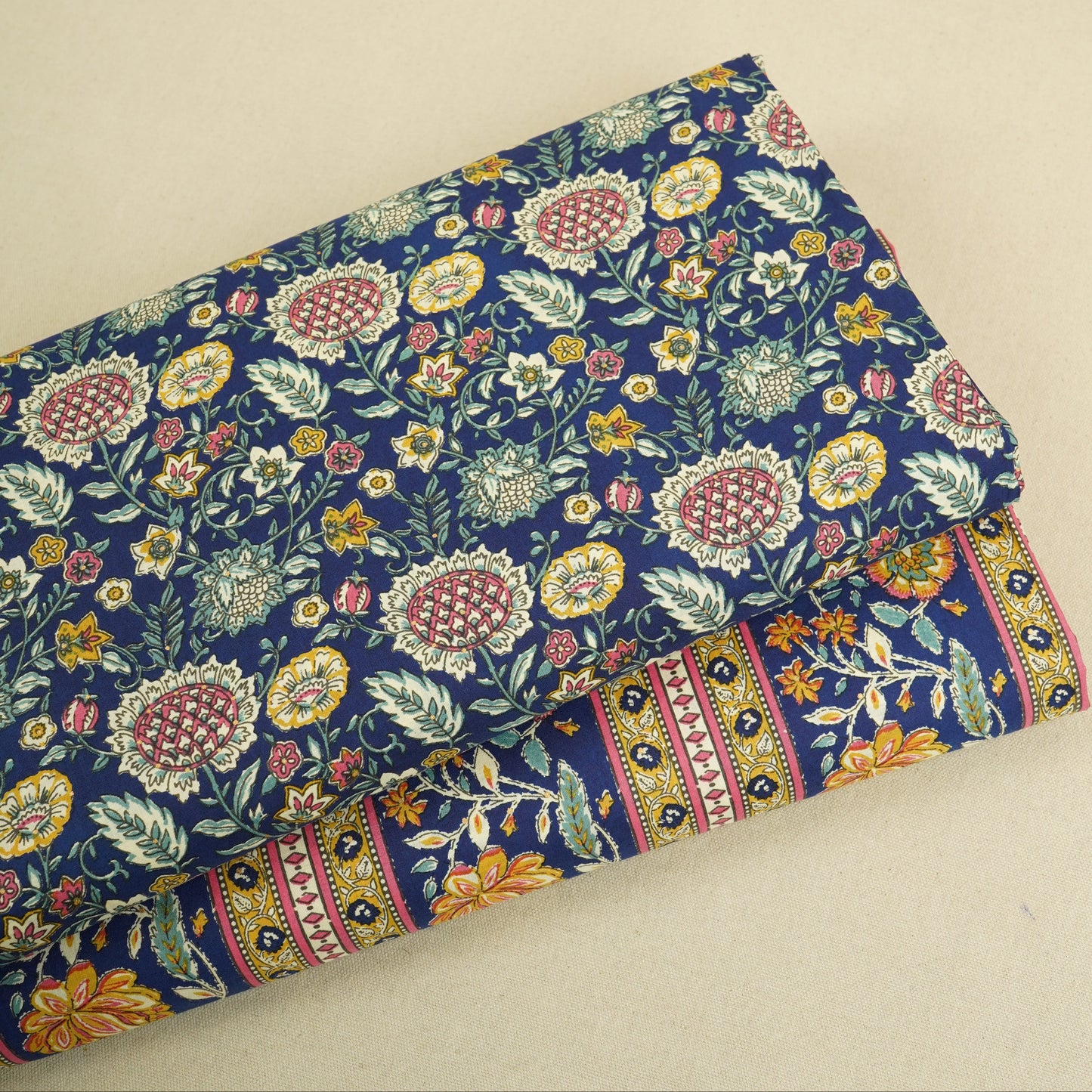 Navy Blue Floral Foil Print Cotton Fabric PB-29710
