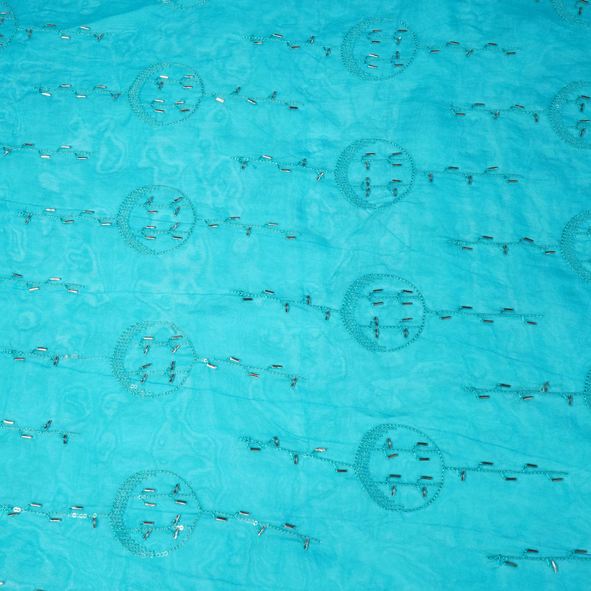 Sky Blue Cutdana Sequins Embroidery Organza Fabric 21012